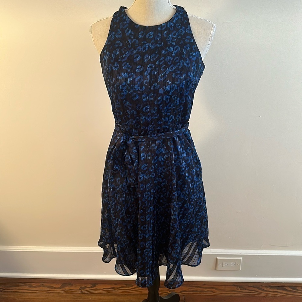 Banana Republic Blue Leopard Print Dress Size 6 Petite